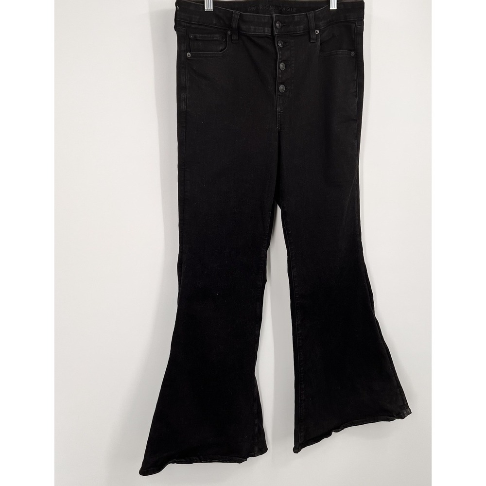 American Eagle Jeans Women 16 Black Hi Rise Festival Flare Next Level Stretch - Picture 3 of 12